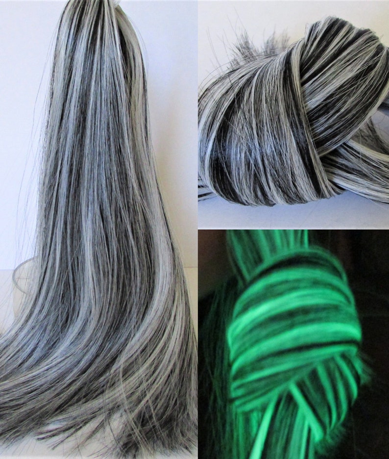Matte White Black Blend Glow In The Dark Nylon Doll Hair For Rerooting