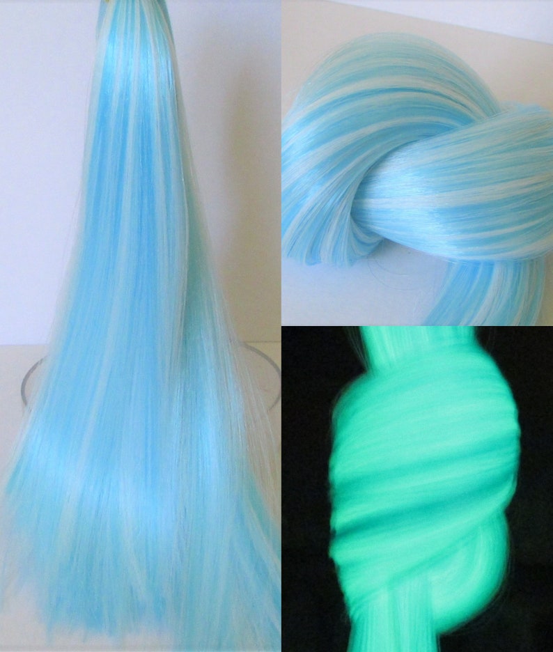 Matte White Blue Blend Glow In The Dark Nylon Doll Hair For Etsy