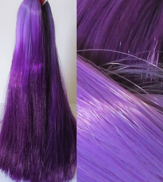 Lilac To Purple Dip Dyed Ombre Nylon Doll Hair For Custom Ooak Rerooting