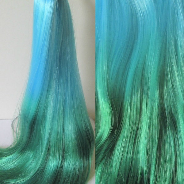 LAGOON Blue to Green Ombre Nylon Doll Hair for Custom OOAK/Rerooting