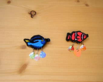 Hair clips "exotic fish" embroidered fish
