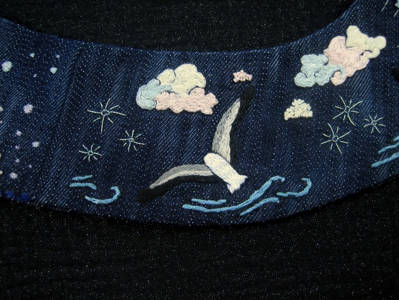 Removable denim collar Ciel et mer embroidered image 6