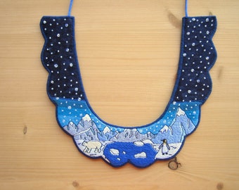 "Blue Ice" plastron necklace embroidered.