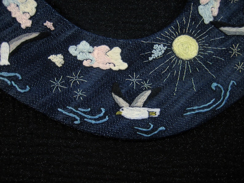 Removable denim collar Ciel et mer embroidered image 7