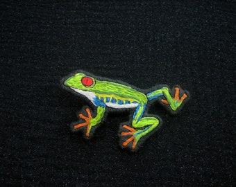 Hand embroidered “Red-eyed frog” hair clip