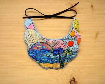 "Sunrise" embroidered bib necklace