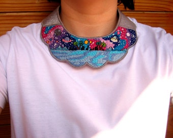 Embroidered "Galaxie" plastron necklace