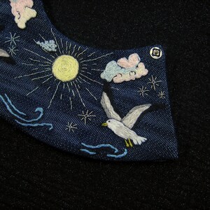 Removable denim collar Ciel et mer embroidered image 8