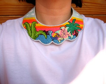 "Fantasy Island" embroidered plastron necklace