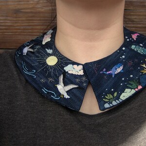 Removable denim collar Ciel et mer embroidered image 2