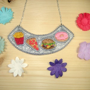 Embroidered &quot;Junk food&quot; necklace