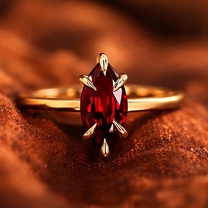 Ruby Marquise Solitaire Ring, Marquise Ruby Engagement Ring, Anniversary Gift Jewelry, Elegant Vintage Style Gemstone Ring