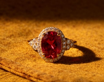 Natuurlijke robijnring | Ring geboortesteen juli | Sierlijke gouden robijnrode ring voor haar | Echte robijnrode verlovingsring |  Elegante rode edelsteensieraden