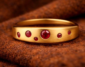 Bague rubis - Bague délicate en or rouge avec pierres précieuses - Bijoux avec pierre de naissance de juillet - Bague de fiançailles vintage - Cadeau d'anniversaire élégant, tendance