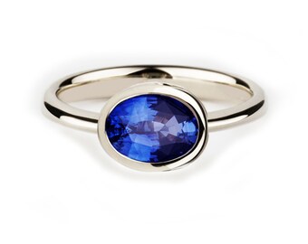 Flower Leaves Lucia` Sterling Silver 17 Blue Spinel Clear CZ Ring