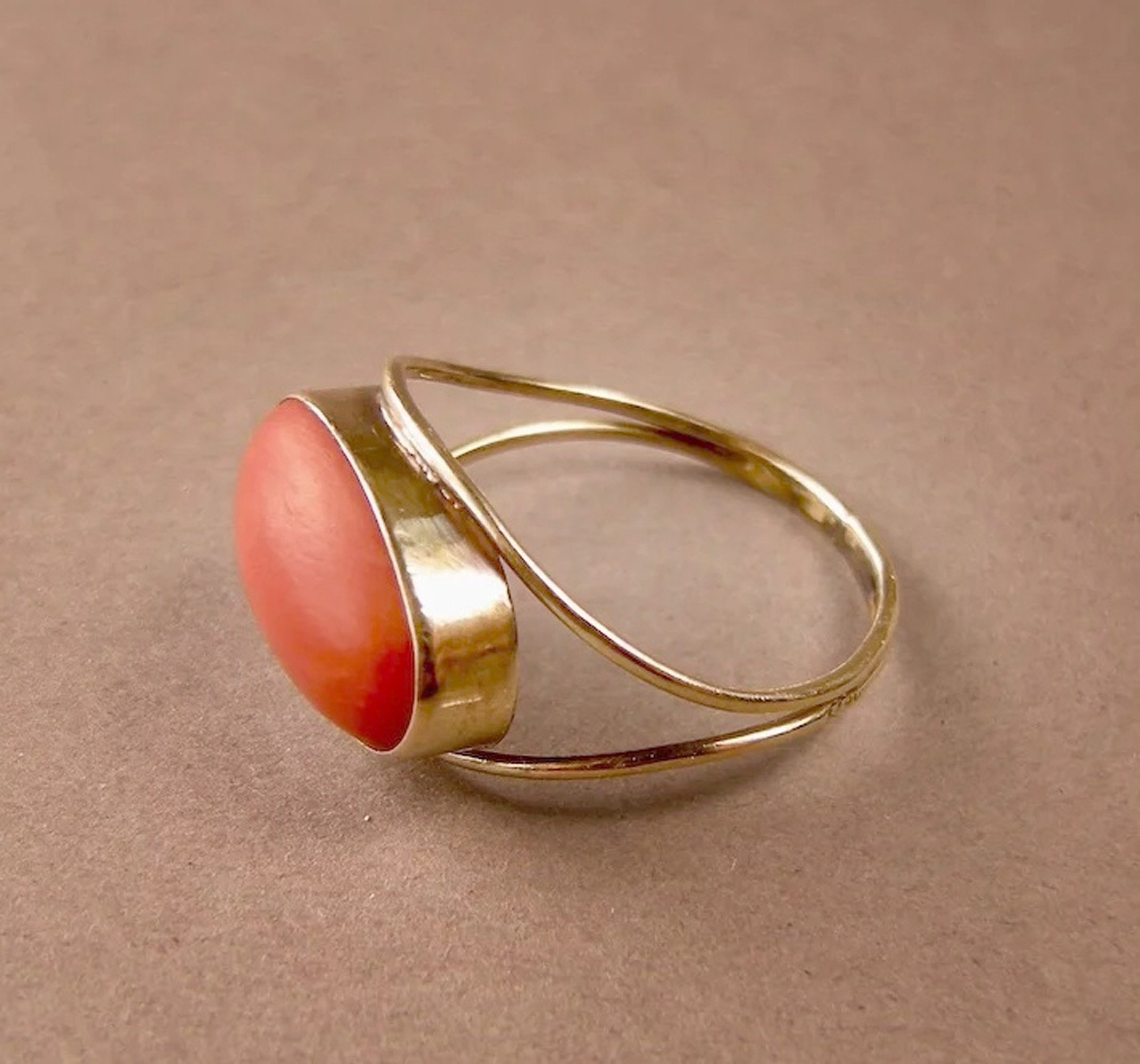Triangle Shape Coral Ring, Munga Gemstone Ring - Shraddha Shree Gems