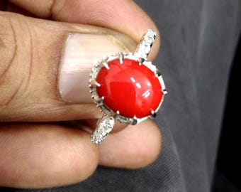 Certified Red Coral Ring: Oval Gemstone, 925 Sterling Silver