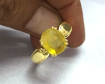 Natürlicher Gelber Saphir Ring: Vergoldeter Sterling Silber Ring mit Geburtsstein