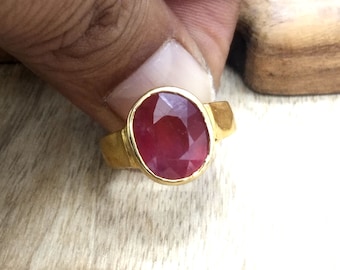 Natural Ruby Ring: Gold Plated Panchdhatu Astro Ring