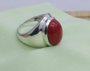 Anillo de coral de 10,00 quilates hecho a mano, plata de ley 925