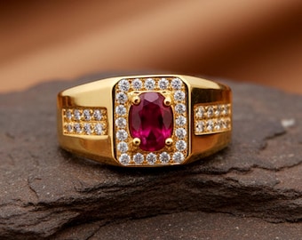 Natuurlijke robijnring | Ring geboortesteen juli | Sierlijke gouden robijnrode ring voor haar | Echte robijnrode verlovingsring |  Elegante rode edelsteensieraden