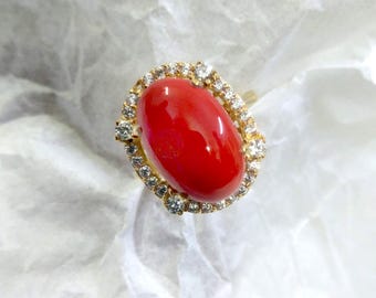Certified Red Coral Ring: Oval Gemstone, 925 Sterling Silver