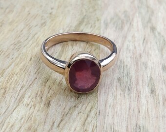 Natural Ruby Ring: Handmade Panchdhatu Boho Statement Ring