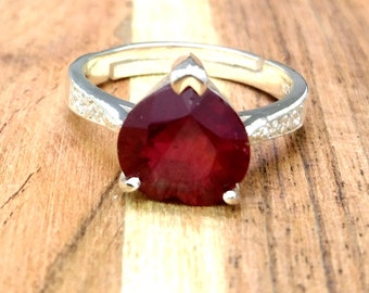 Bague d'anniversaire de mariage simulée en rubis taille coeur de 3,50 ct pour femme Bague en rubis naturel en forme de coeur Rubis naturel non traité