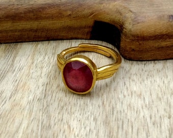 Handmade Gold Plated Ruby Ring: Panchdhatu Birthstone Jewelry