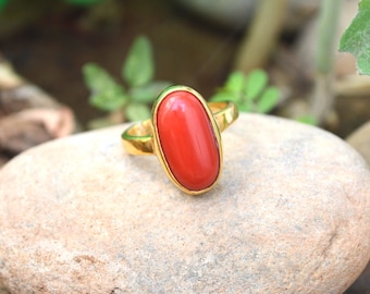 Red Coral Gemstone Ring: Panchadhatu Unisex Jewelry