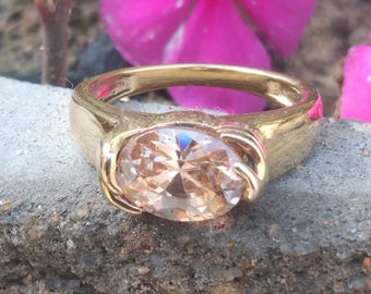 Handmade Champagne Tourmaline Ring: 18k Rose Gold Plated 925 Silver