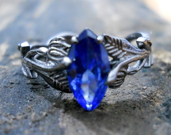 Blauer Stein Marquise Cut Ring 925 Sterling Silber | Eleganter Minimalist Ring für Frauen | Marquise Blauer Edelstein Schmuck, geschenk für sie