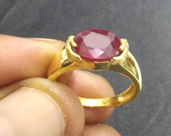 Certified Oval Ruby Ring: Gold Plated Sterling Silver, July Birthstone