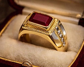Natural Ruby Ring for Men | Genuine Red Ruby Band | Handmade Men’s Gemstone Ring | July Birthstone Jewelry Gift
