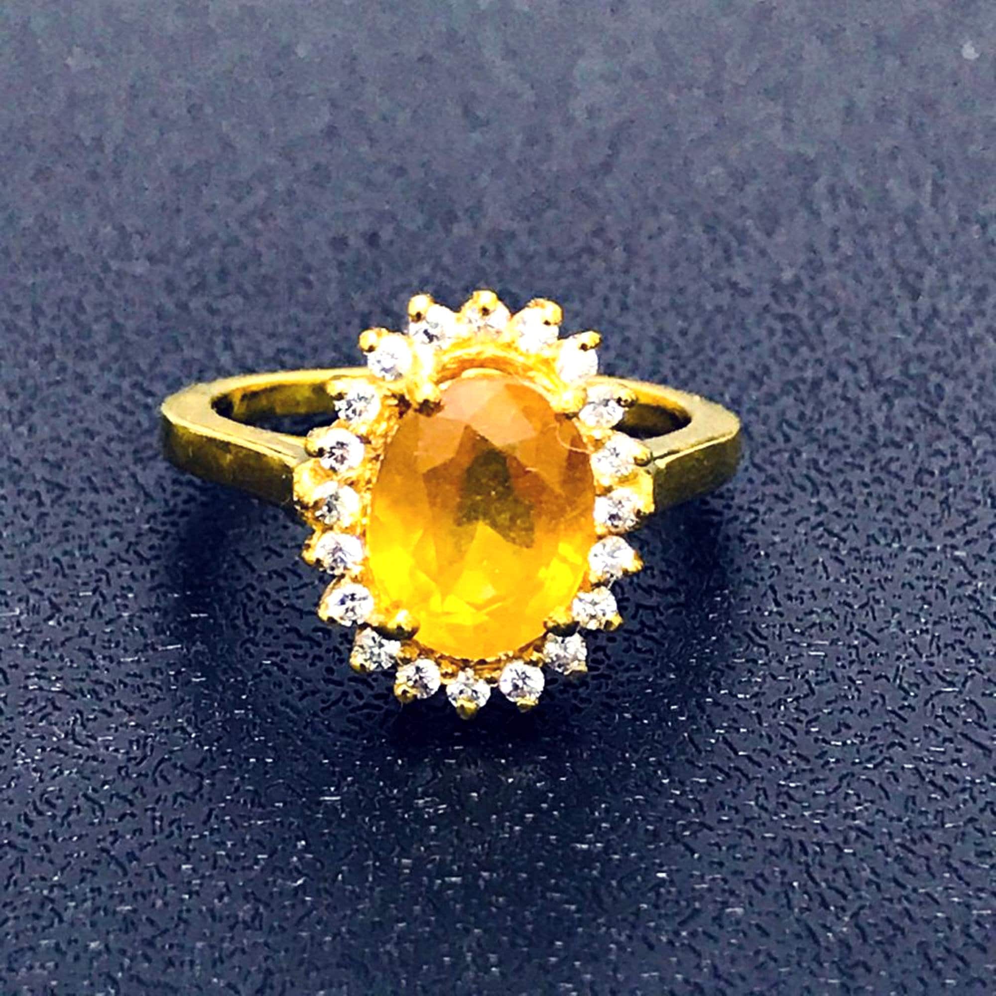 Handmade 22k Gold Plated Yellow Sapphire Ring, 3.5 Carat - Etsy