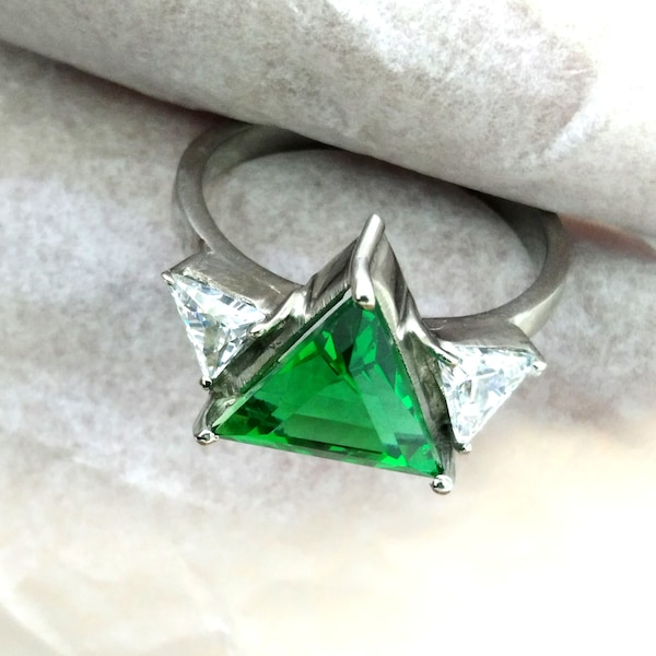 Trillion Emerald Ring May Birthstone · Solitaire Emerald Ring · 3.8ct Lab Created Emerald Engagement Ring · Promise Bridal Ring Gift ring