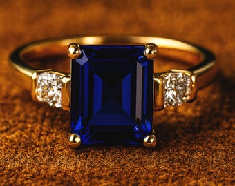 Blue Sapphire Ring • Sapphire Engagement Ring • Blue Gemstone Ring • Vintage Sapphire Ring for Women • September Birthstone Jewelry Gift