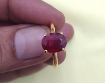 Gecertificeerde robijnring: 3,5 kt vergulde sterlingzilver juli-geboortesteen