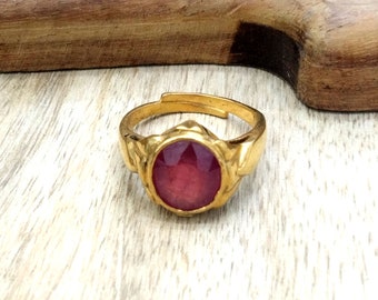 Handmade Gold Plated Ruby Ring: Panchdhatu Copper Ring