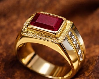 Robijnrode ring voor dames • Robijnrode verlovingsring • Rode robijnrode haloring • Vintage robijnrode sieraden • Ring geboortesteen juli • Luxe edelsteenring cadeau