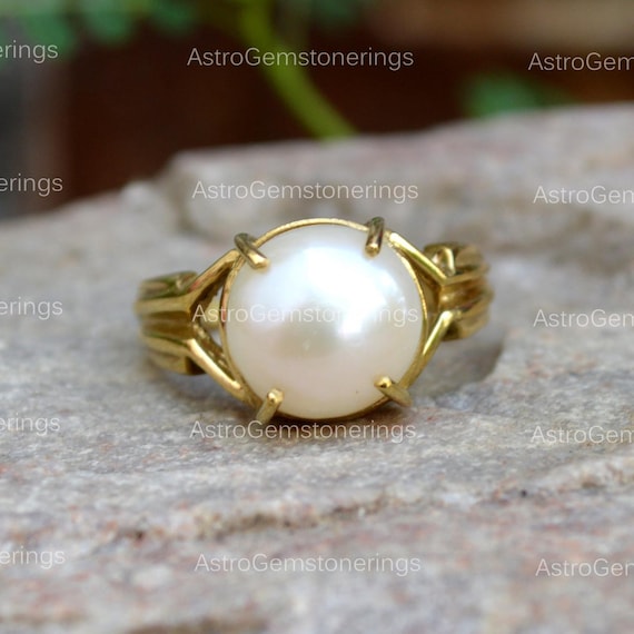Natural Certified White Pearl/ Moti 4.00-11.00 Ct Panchdhatu Rashi Ratan Astrological Ring, Pearl Ring For Unisex