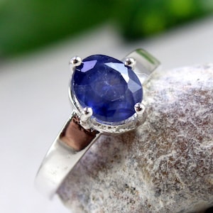 Certified Blue Sapphire Sterling Silver Ring: Astrological Rashi Ratan