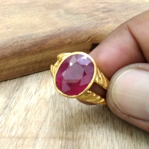 Certified Ruby Ring: 8.5 Ct. Gemstone Panchdhatu Gold Plated Ring