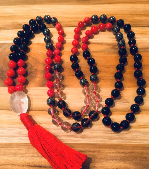 Smoky Quartz Crystal Knotted 108 Mala - 8mm Smoky Quartz Crystal Knotted 108 Mala - 8mm