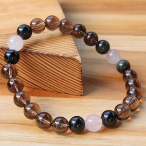 Empath Protection Bracelet Smoky Quartz, Rose Quartz and Rainbow Obsidian