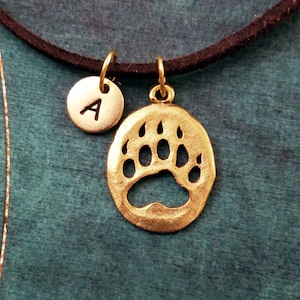 Paw Print Necklace Bear Claw Necklace Hunter Necklace Hunting Jewelry Suede Necklace Brown Cord Necklace Men&#39;s Jewelry Boyfriend Necklace
