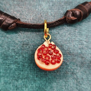 Pomegranate Necklace Fruit Necklace Pomegranate Jewelry Charm Necklace Pendant Necklace Brown Leather Necklace Men's Jewelry Boyfriend Gift