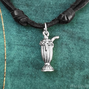 Milkshake Necklace Shake Necklace Ice Cream Necklace Milkshake Jewelry Charm Necklace Pendant Black Leather Necklace Men&#39;s Jewelry Boyfriend