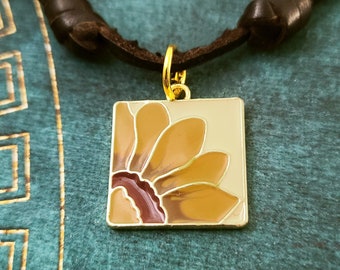 Sunflower Necklace Flower Necklace Boho Jewelry Sunflower Pendant Necklace Charm Brown Leather Necklace Sunflower Jewelry Personalized Gift