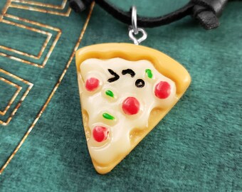 Pizza Necklace Pizza Jewelry Pepperoni Pizza Charm Necklace Pizza Pendant Black Leather Necklace Men's Jewelry Boyfriend Gift Kawaii Jewelry